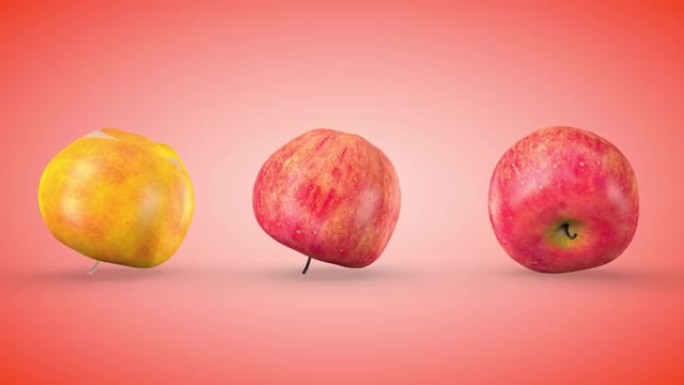 成熟的红苹果，无尽的运动。3D渲染