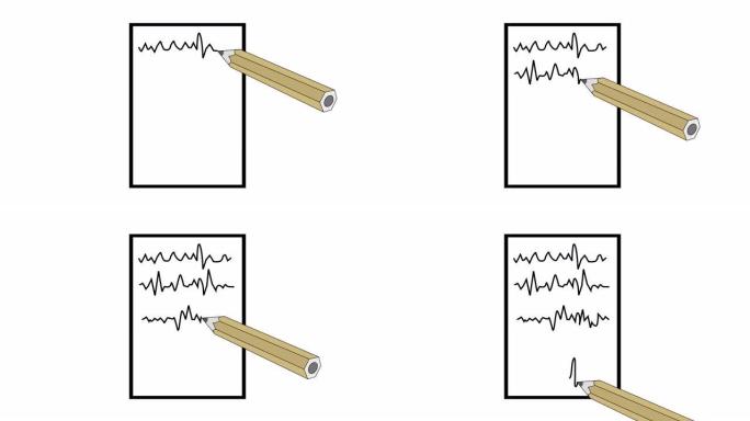 铅笔在一张纸上写字。视频屏幕保护程序。视频插图。