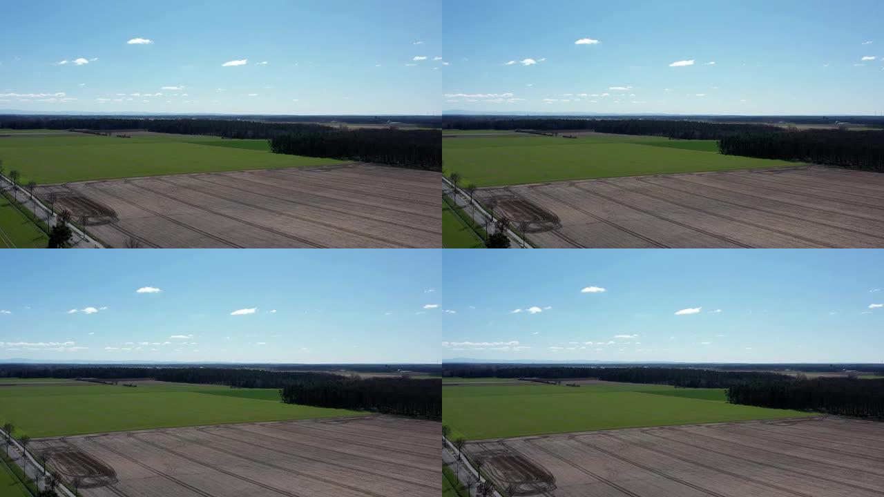德国北部平坦景观中带有田野和草地的单调农业沙漠的鸟瞰图