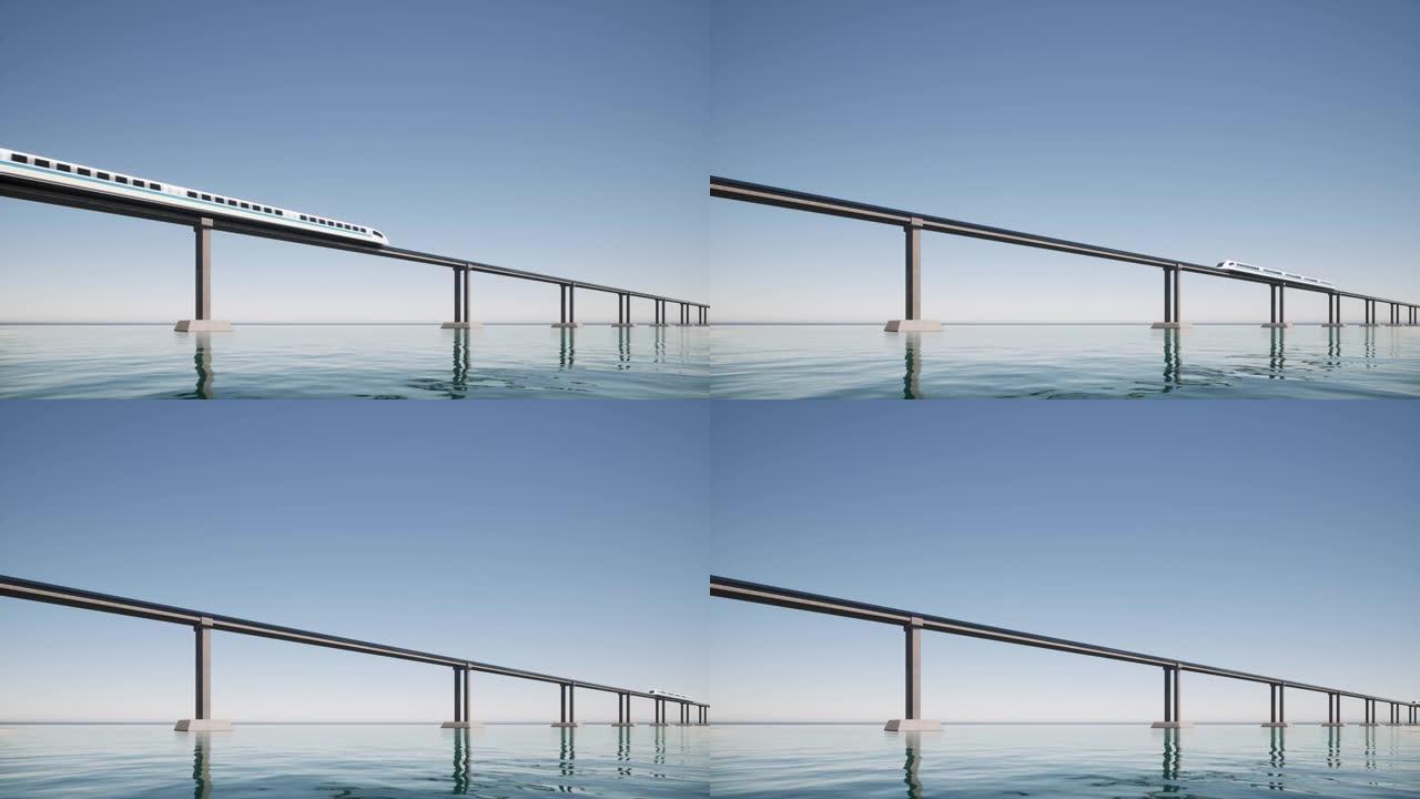 海洋未来交通地铁站绿色能源列车地铁4k 3d风格的超环