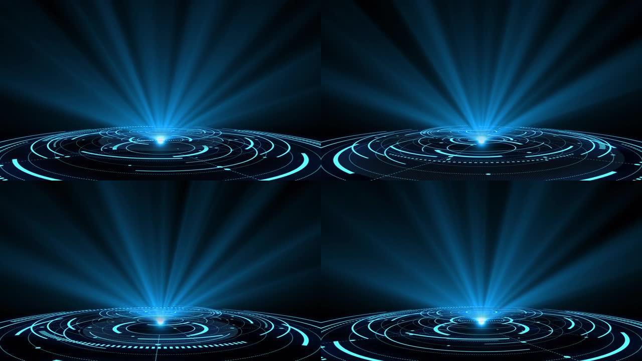 抽象蓝色全息图圆。闪耀戒指。眩光科幻。太空隧道。空洞洞。发光门户。星体旋转。明亮的圆盘。非常适合任何