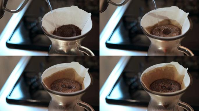 用纸过滤器制作手工咖啡。