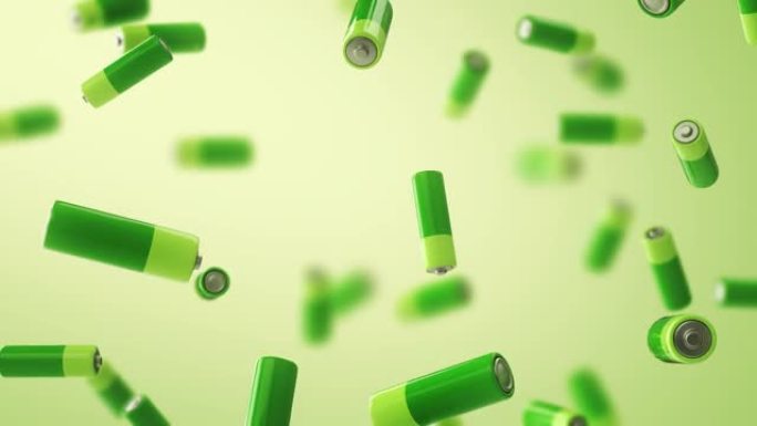 具有景深的多个下降绿色电池。绿色能源概念。