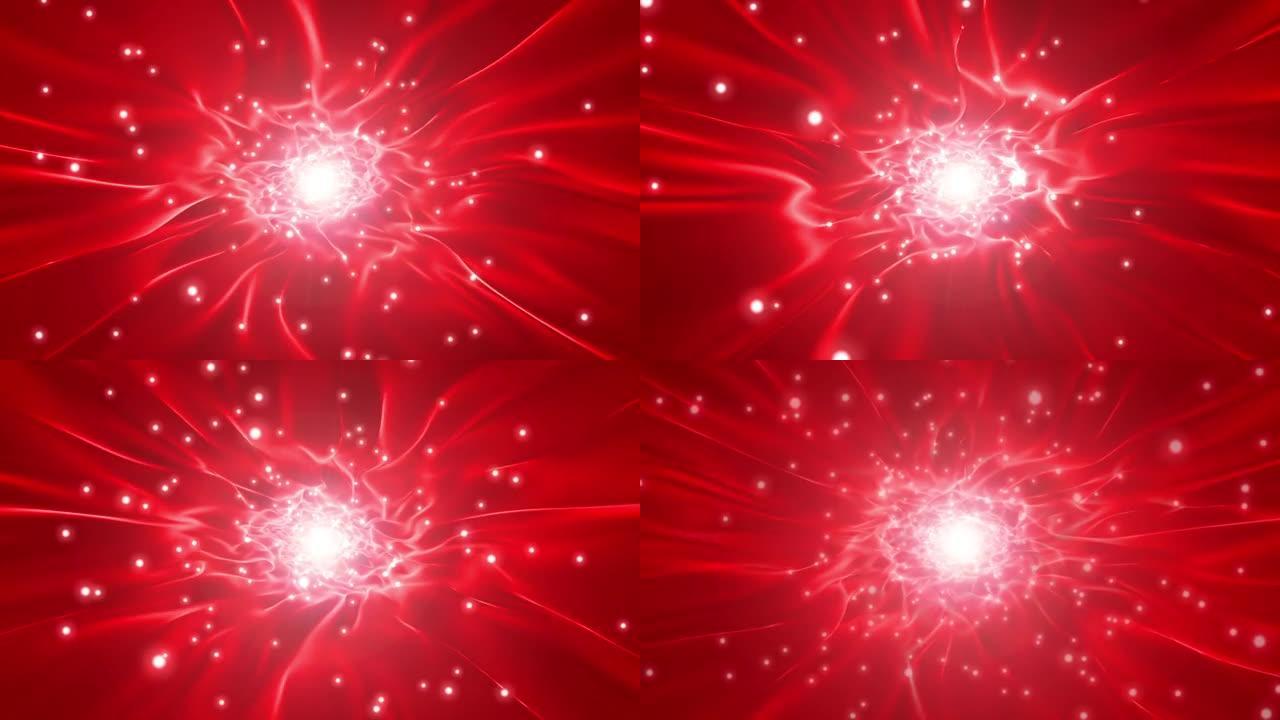 红色粒子隧道翘曲循环动画