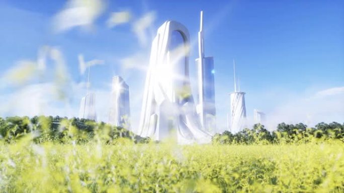 未来主义城市。未来概念。鸟瞰图。逼真的4k动画。
