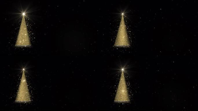 金色快乐圣诞树，闪闪发光，闪亮的星星