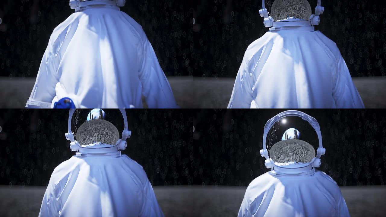月球上的宇航员保持空闲。逼真的4k动画。