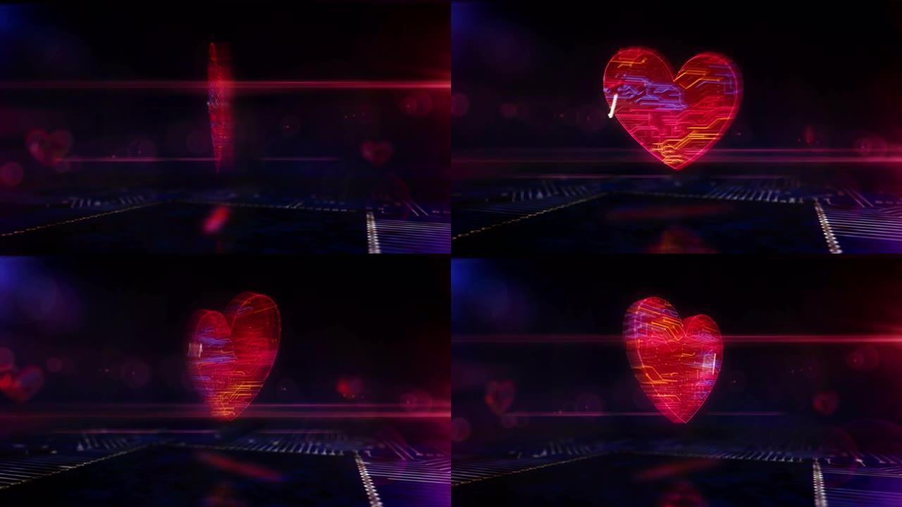 跳动的心脏和网络生活符号可循环3d动画