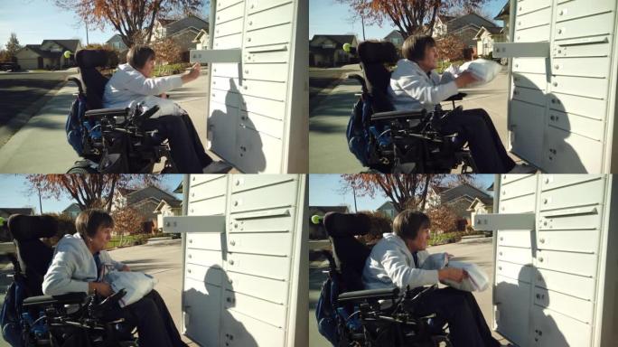 轮椅上残疾的成年女性往返社区邮箱4k视频系列