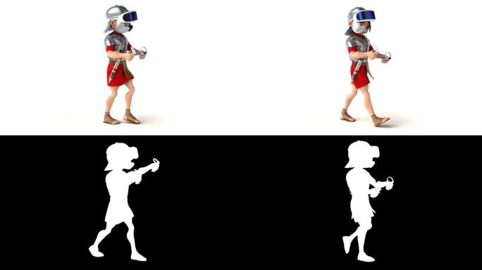 带VR头盔的有趣3D卡通罗马士兵