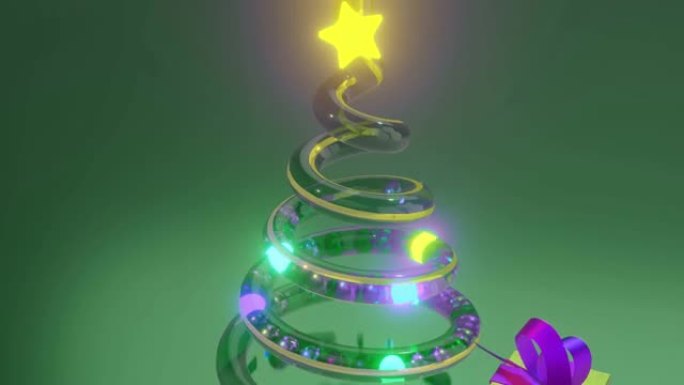 圣诞树、星星和灯光球