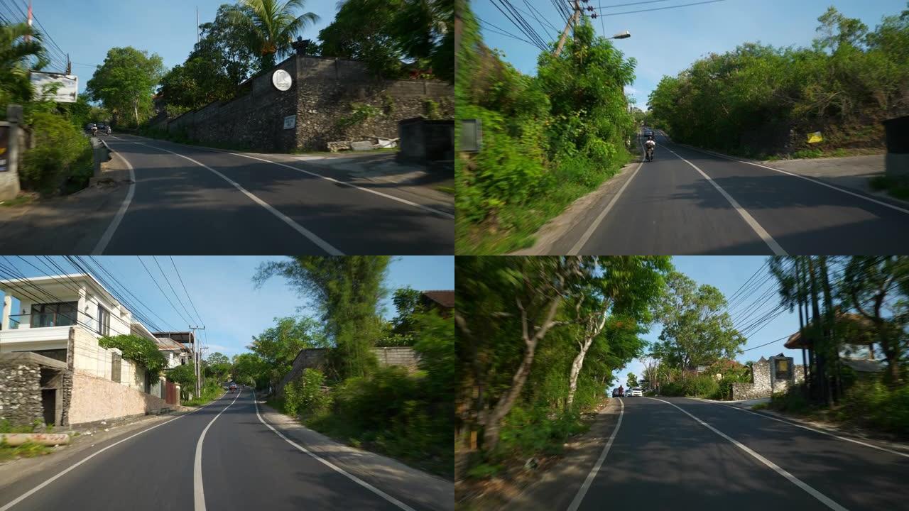 晴天巴厘岛金巴兰区踏板车公路旅行乘客视点全景4k印度尼西亚