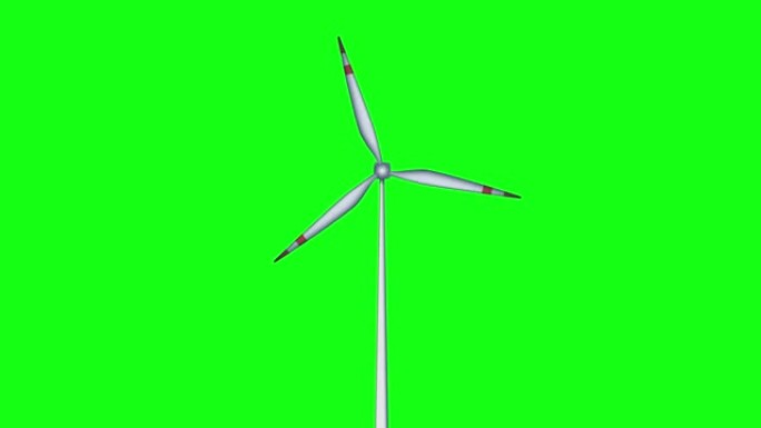 绿色chromakey上带有旋转叶片的风车的3d模型