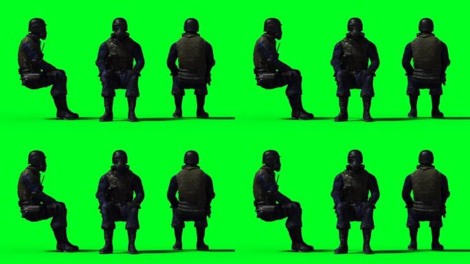 军队士兵动画。身体、运动模糊。现实的4 k的动画。绿屏