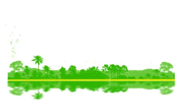 绿色叶子在海岸和森林山背景上飞舞和模糊反射横幅youtune社交媒体歌词标题描述toptc和标题动画