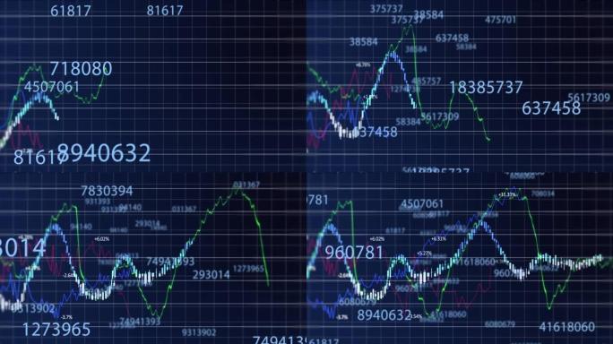 蓝色背景下金融数据处理的多个数字变化