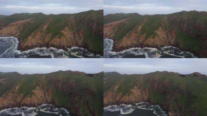 雷耶斯点崎岖海岸线风景加州无人机景观 \