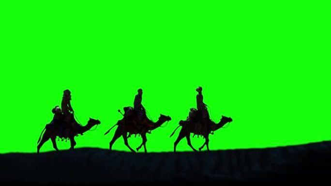 基督教圣诞场景与三个智者和闪亮的明星，绿色屏幕上的无缝3d渲染4k循环视频动画