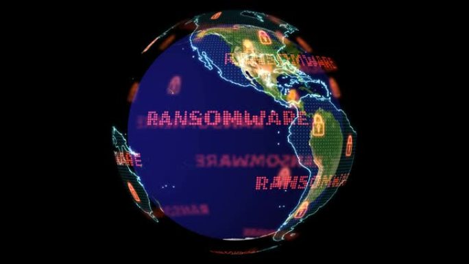 地理地球地图数字全球世界地图和勒索软件红色警报检测到，该图像的元素由NASA提供
