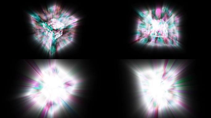 双立方体粉色心形水色和深蓝色气泡漂浮在黑色屏幕上白色星星和深色洋红色心形和快速释放能量主题情人节和爱