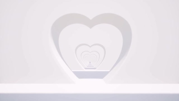 用于数字壁纸设计的3d白色心脏隧道。简约封面镜头4k