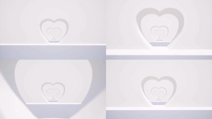 用于数字壁纸设计的3d白色心脏隧道。简约封面镜头4k