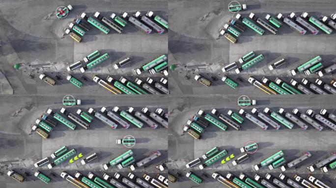 燃油汽油卡车与其他卡车一起在特殊停车场停车。智能人工智能未来概念