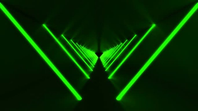 带有霓虹绿光的技术无限循环隧道