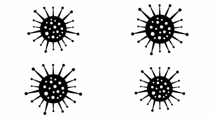 病毒细胞的动画符号。孤立在白色背景上的平面矢量插图。循环视频。