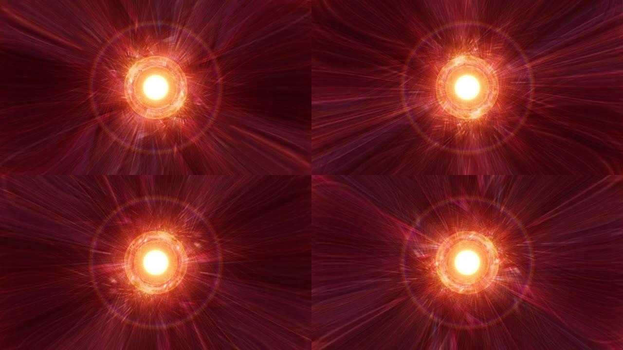 4K 3d无缝循环抽象无缝与抽象辉光耀斑能量光摇动和旋转和流动迷幻光线。抽象错觉耀斑未来背景与抖动旋