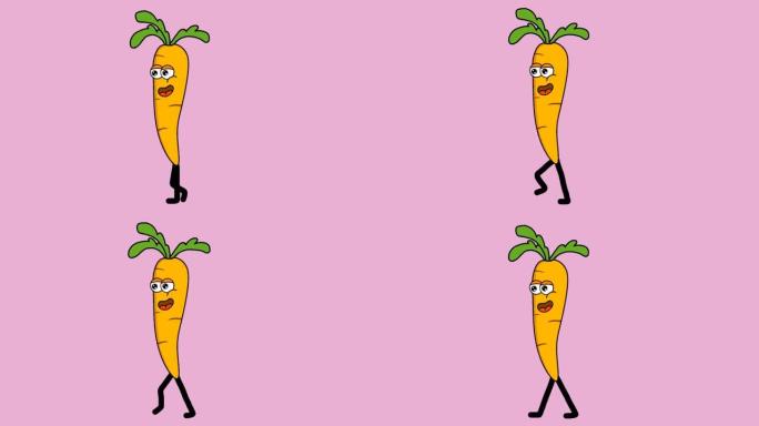 搞笑胡萝卜角色行走的动画视频
