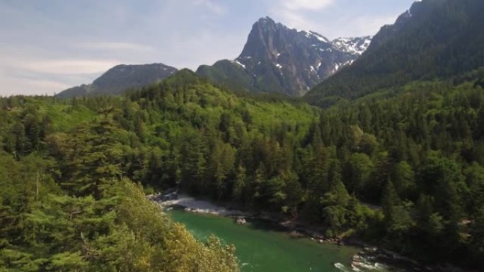 侧面空中展示了梯级的河流和山脉，周围环绕着绿色的森林。华盛顿州索引