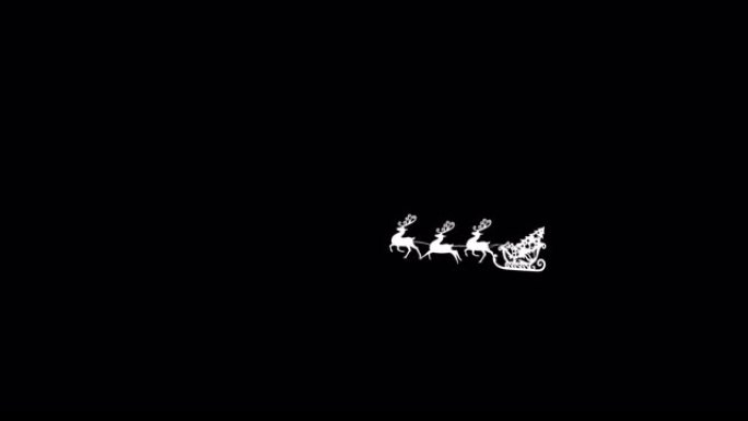 驯鹿拉雪橇上圣诞树剪影的数字动画