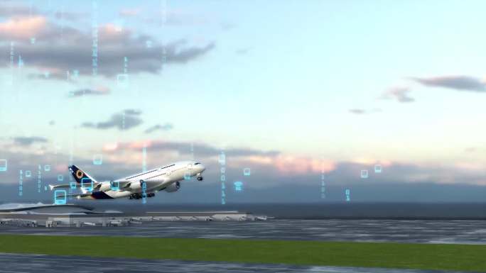 4k机场飞机飞行数字化运输国际贸易运输