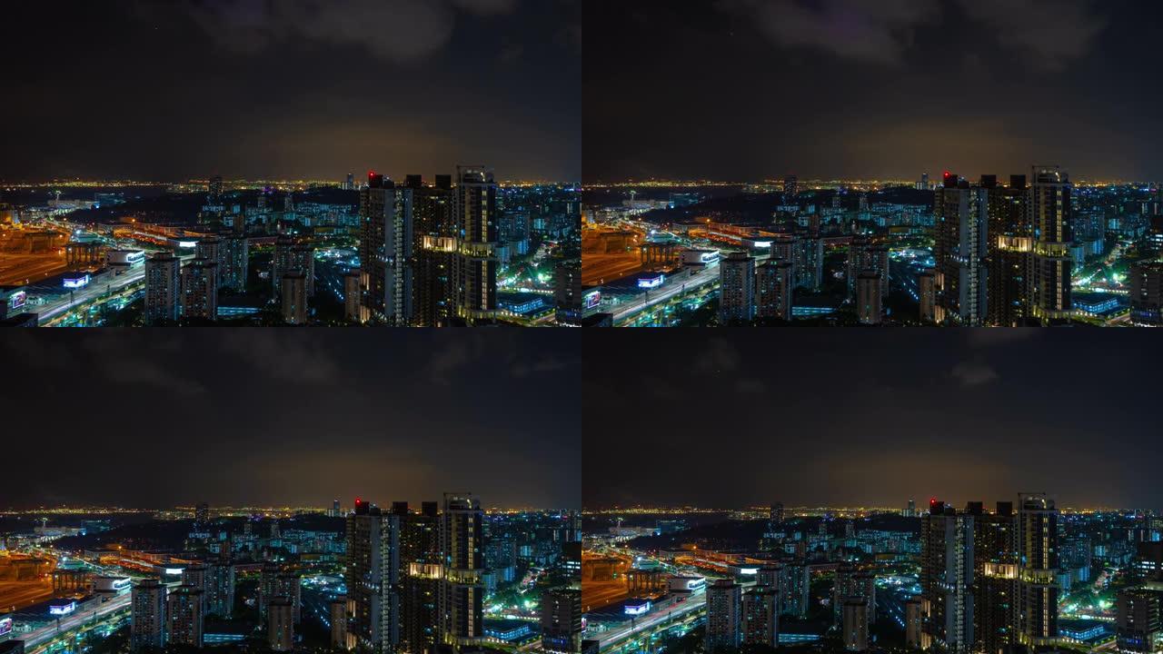 夜间照明新加坡市中心屋顶延时全景4k