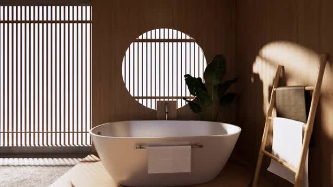 日本风格的热带浴室。3D渲染