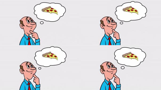 男人在想披萨-带阿尔法通道的4k动画，没有背景。