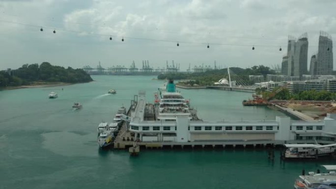 新加坡圣淘沙岛地区邮轮码头湾空中全景4k