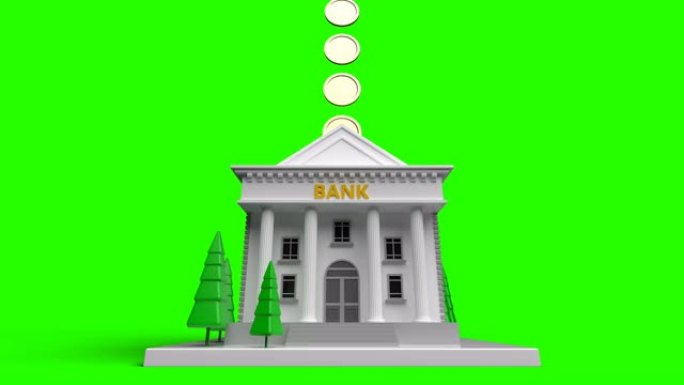 绿色背景上的3D抽象银行填充硬币