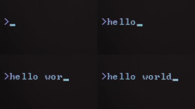 监视器屏幕是一个宏，HELLO WORLD标签是在黑色背景上输入的。