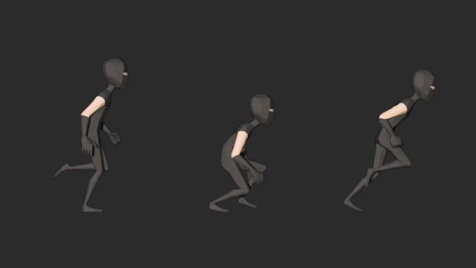 角色忍者奔跑和sneakung动画与阿尔法通道循环