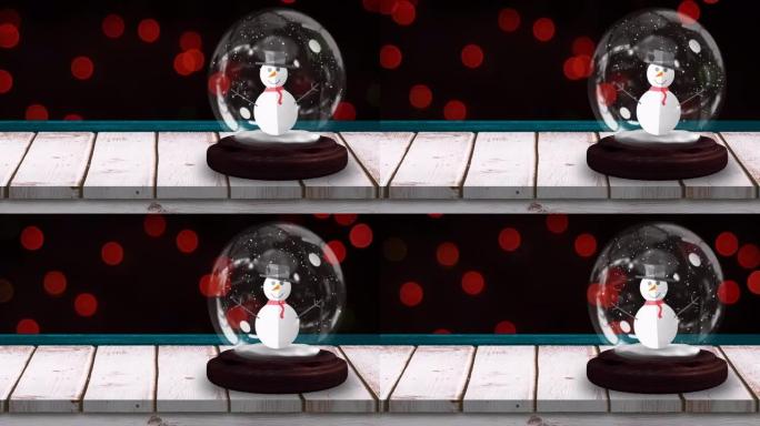 黑色背景上闪烁的圣诞红色仙女灯雪人雪球动画