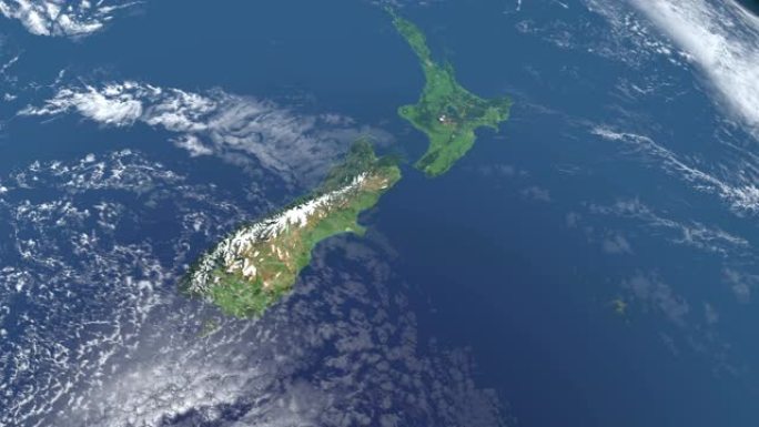 从外太空鸟瞰地球上的新西兰岛