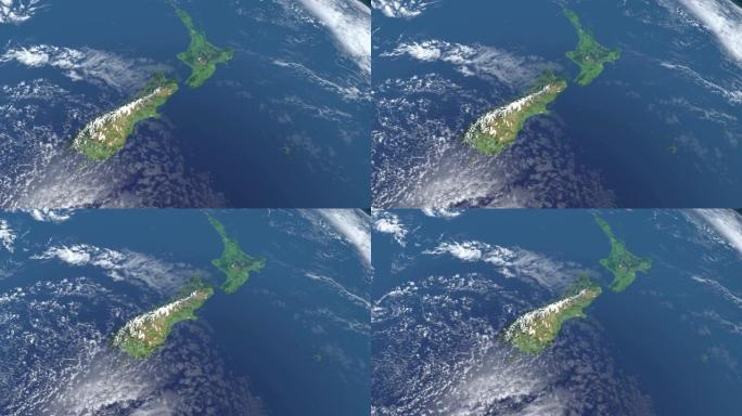 从外太空鸟瞰地球上的新西兰岛