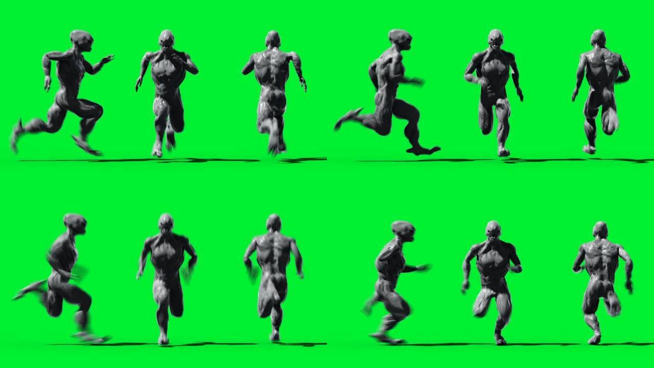 可怕的怪物动画。物理，运动，模糊。逼真的4k动画。绿屏