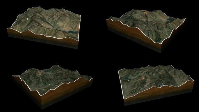 托布卡尔山地形图3D渲染360度循环动画