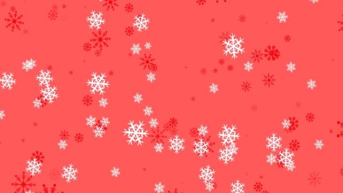 红色背景上飘落雪花的冬季风景动画