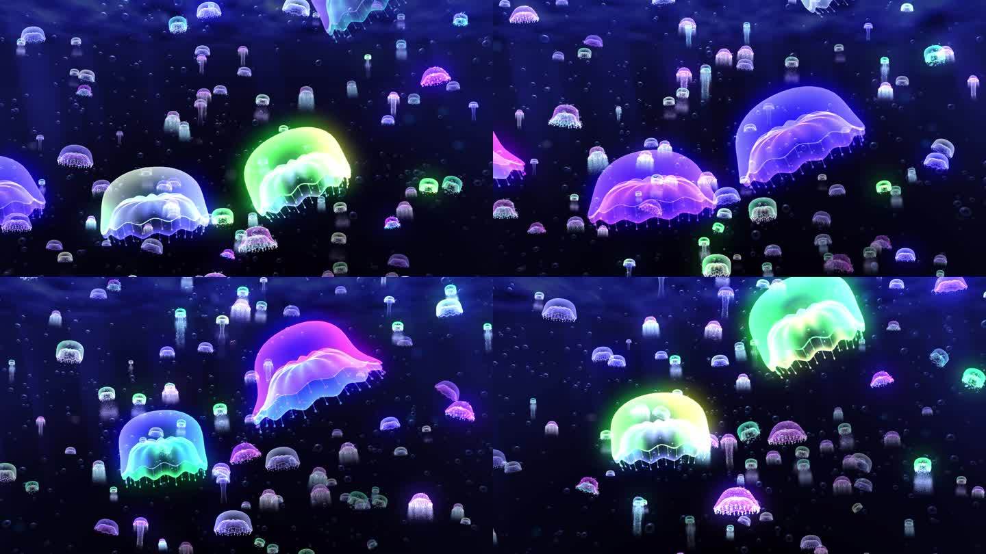 8k多彩色粒子水母