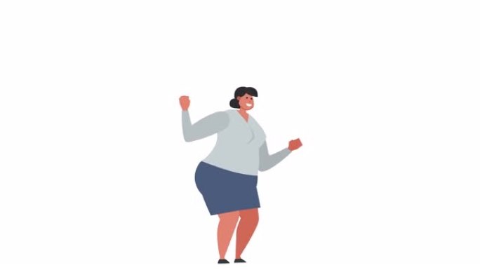 孤立卡通扁平胖女人角色快乐跳跃循环动画与Luma哑光