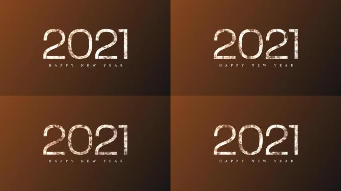 4k橙色Bokeh 2021新年快乐背景